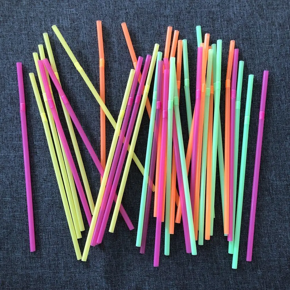 Reusable Plastic Neon Colour Flexible Drinking Straws for Tea, Cocktail, Juice and Other Drinks