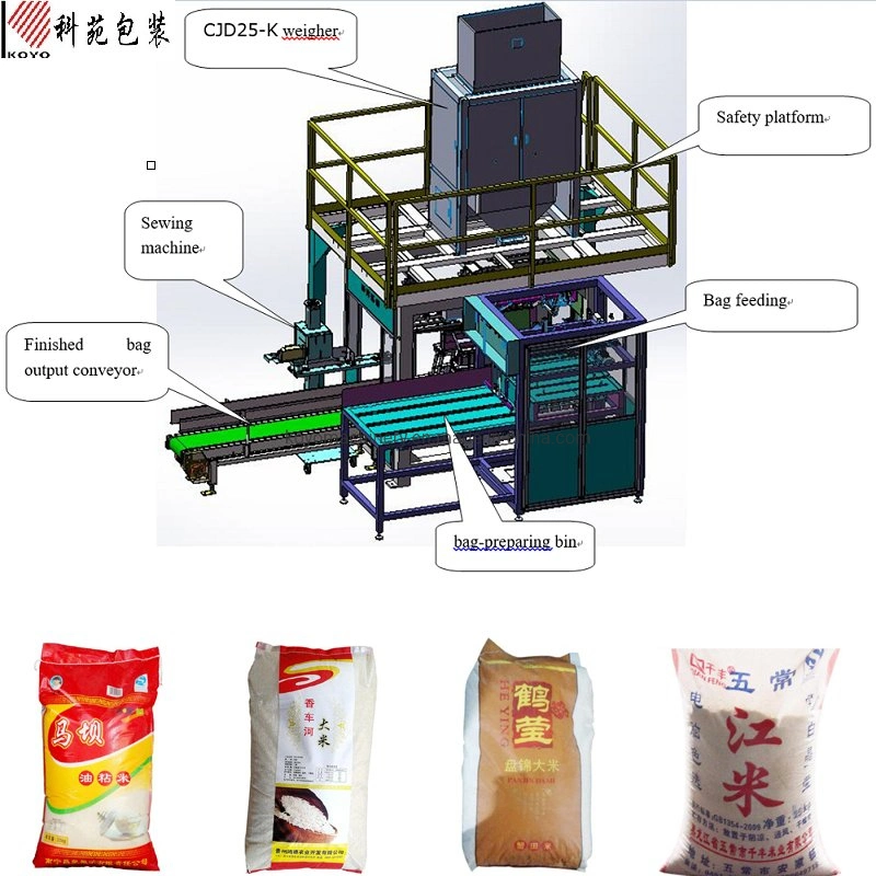 Kyzd-K Auto Granule Heavy Bag Packing Machine Equipped with Check Weigher Case Packer Palletizing Robot for Pulses and Grains