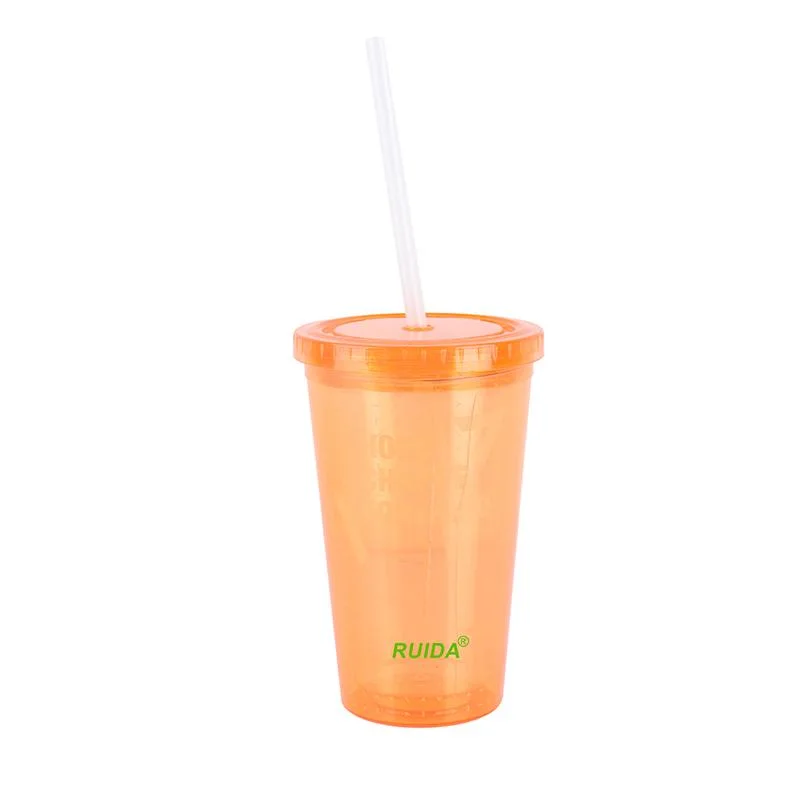 Custom Color Plastic Water Bottles Drinking Cup Tea Mug with Straw