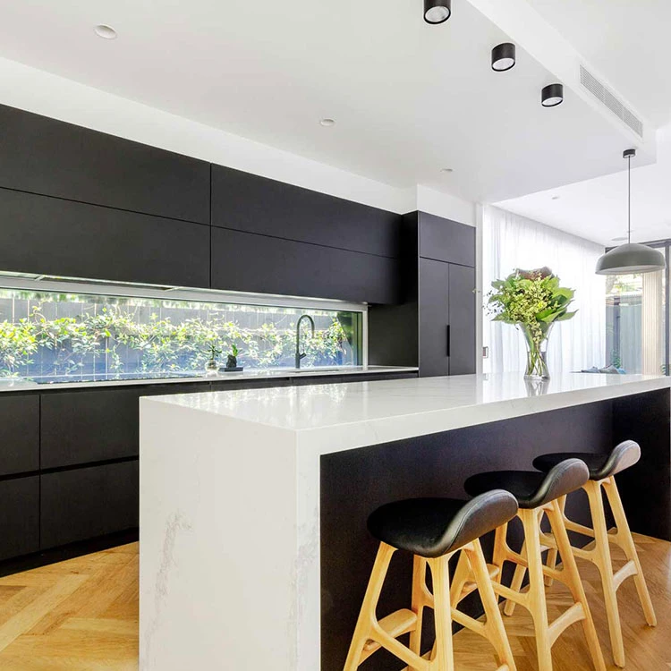 Móveis de cozinha eletrônicos Ilha de cozinha expansível Cozinha moderna preta mate