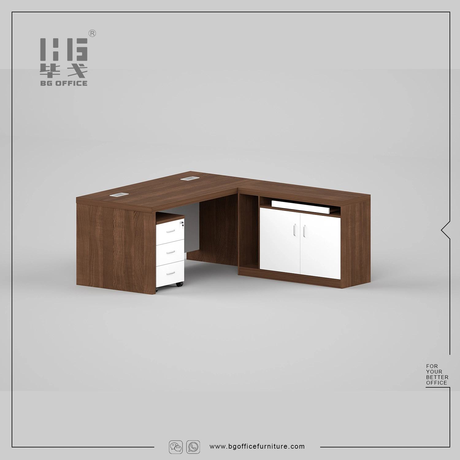 Classic Wooden Manager Furniture Desk Melamine Office Table Design with Extension/Bookcase