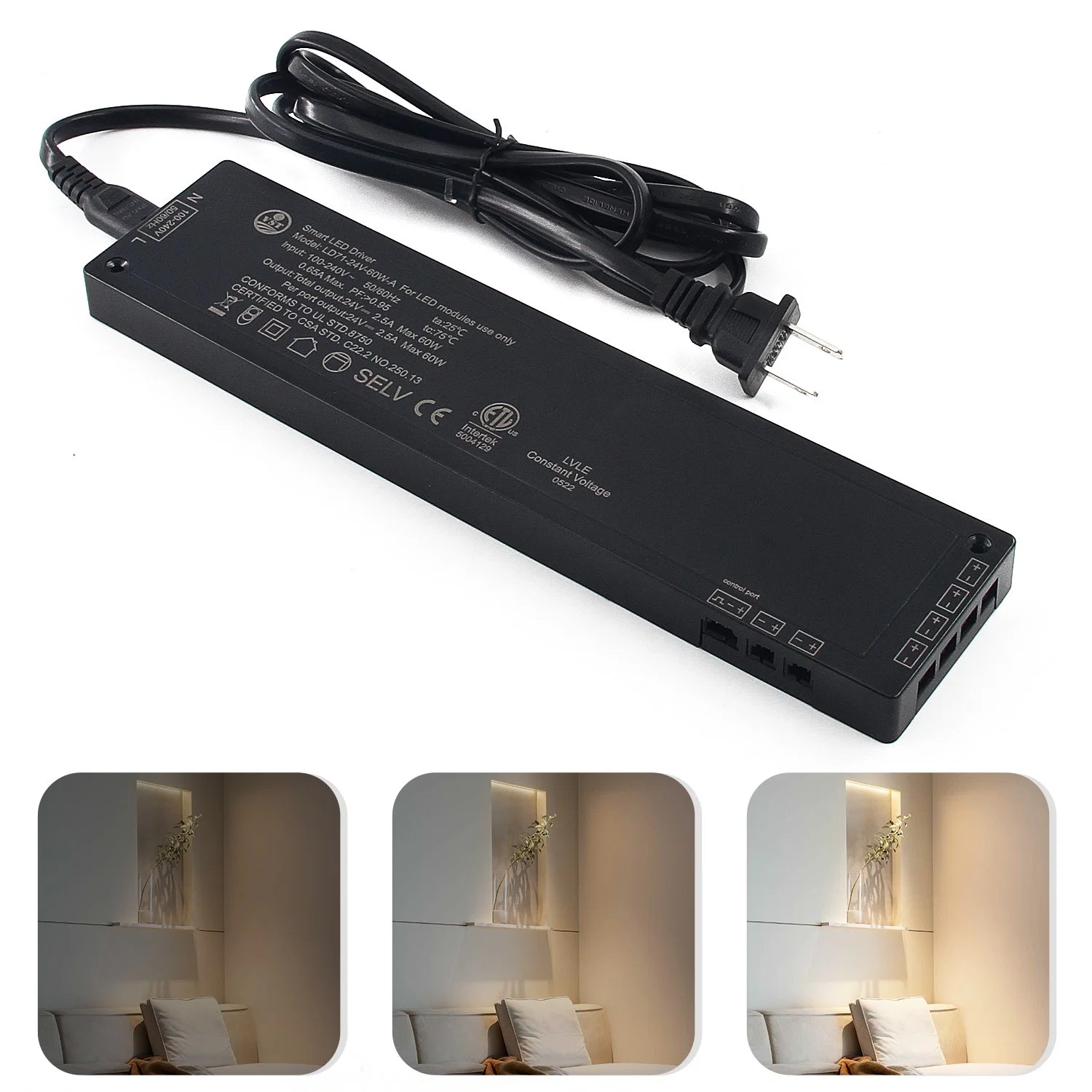 Transformador LED DC12/24V de 60 W, fonte de alimentação de controlador LED super fina