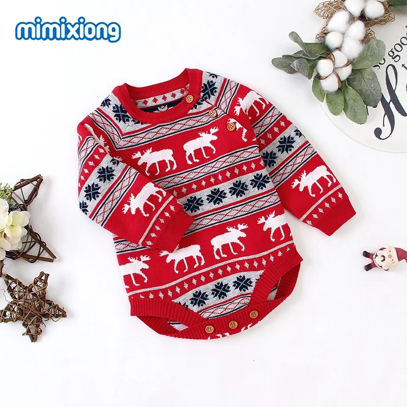 Mimixiong Baby Clothes Sweater Classic Long Sleeve Short Legs Baby Romper Christmas Snap Crotch Baby Products