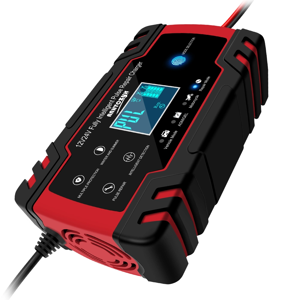 Portable 12V 24V Car AGM Lead Acid Battery Charger with LCD Display