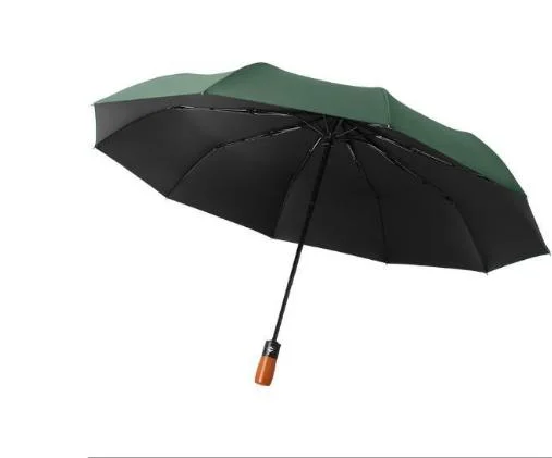 Strong Windproof Automatic Wood Handle 3 Fold Folding Umbrella