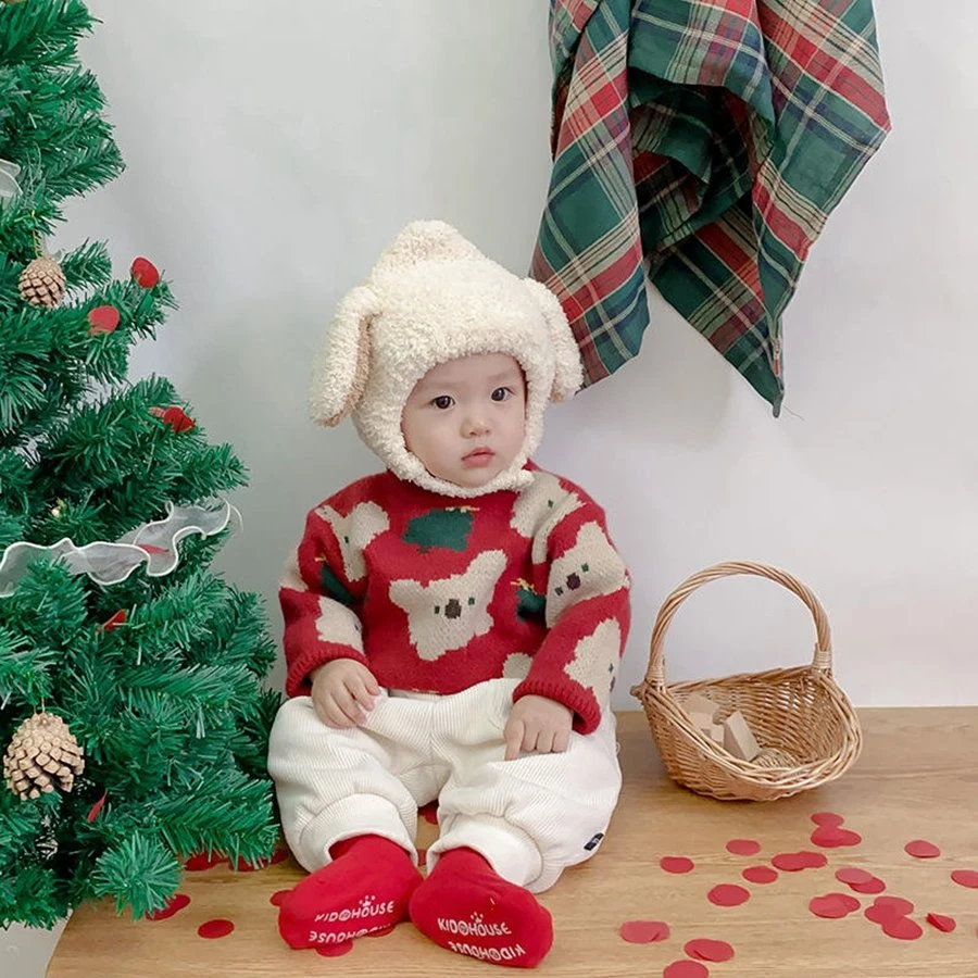 Logo personnalisé de Noël chandail en tricot pour nouveau-né et bébé garçon Pull en maille pour bébé – Haut à manches longues pour fille