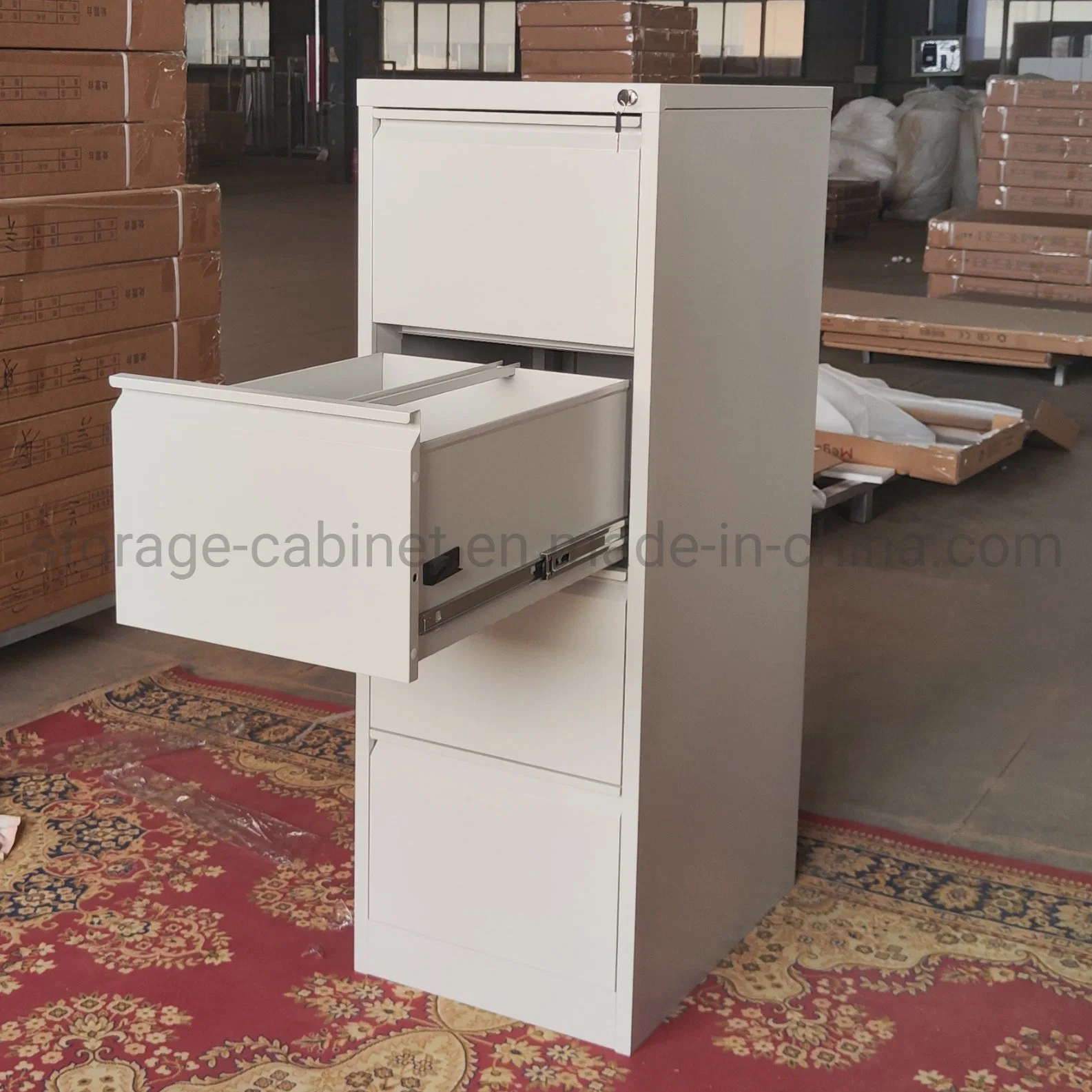 Office Furniture Desk Metal Vertical Filing 4 Drawer Lateral Steel File Cabinet (Light gray white and black)