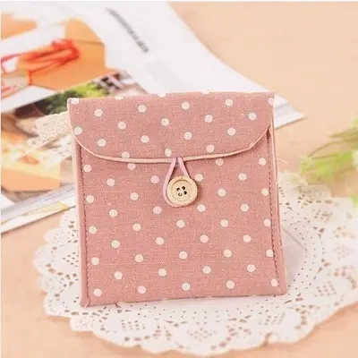 Women Girl Cotton Small Cosmetic Bags DOT Napkins Organizer Sanitary Napkins Pads Carrying Easy Bag Pouch Case Bag