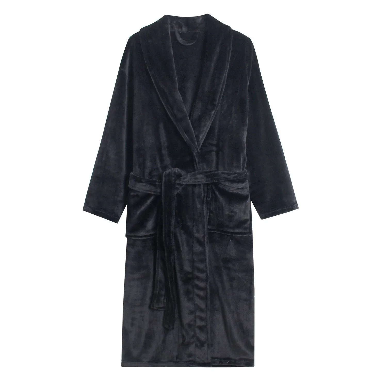 Flannel Plush Fleece Winter Robe Warm Long Hair Shaggy SPA Robe Bathrobes