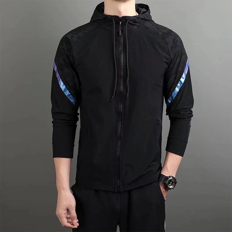 Chaquetas de secado rápido ligeras poliéster transpirable con chaquetas Spandex Chaquetas de manga larga para hombre con diseño de gimnasio