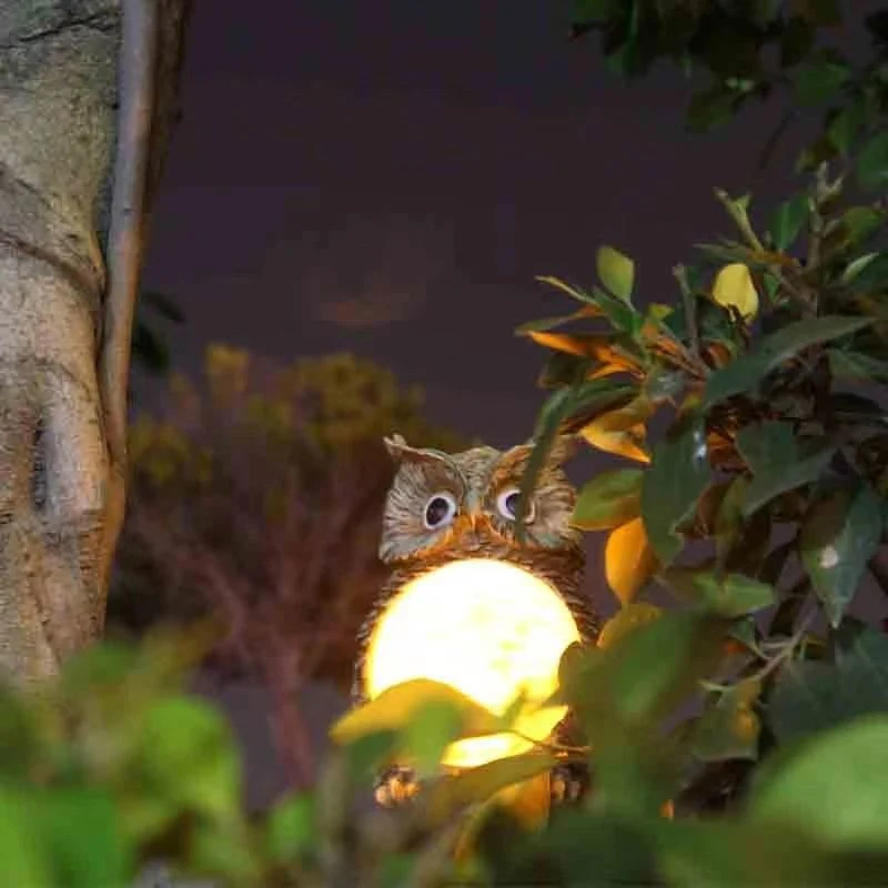 Luces solares exteriores paisaje resina Owl luces decorativas Parque Yard Césped Solar