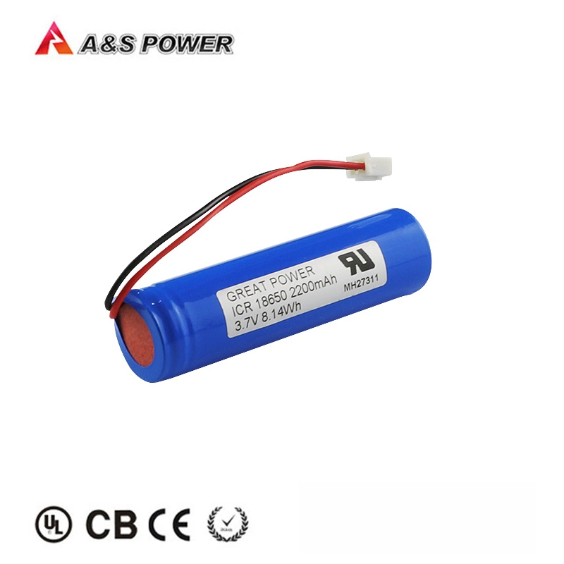 Batería recargable de iones de litio 18650 3.7V 2200mAh con conector para linternas