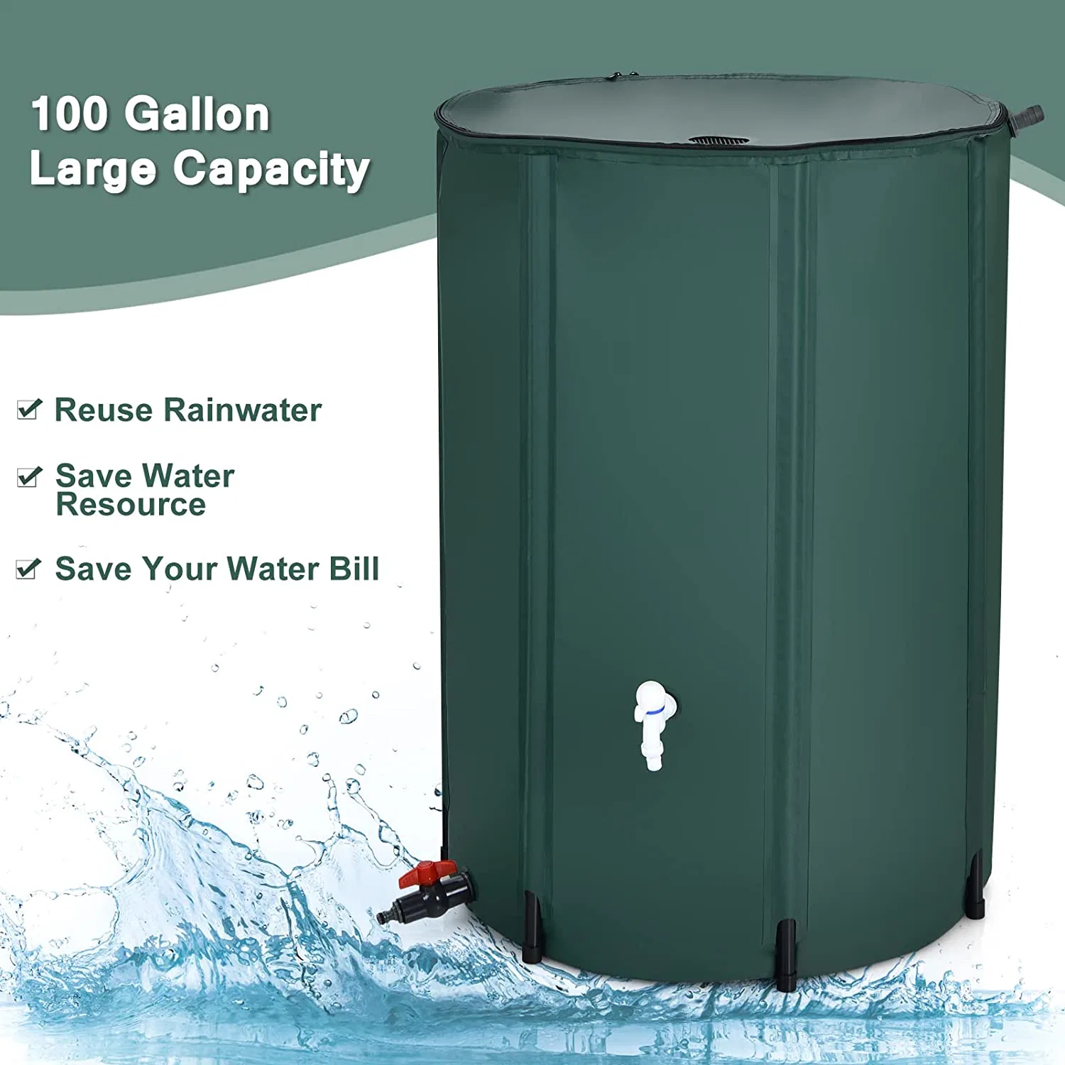 Spigot Filter Water Storage Container, Green (100 Gallon)