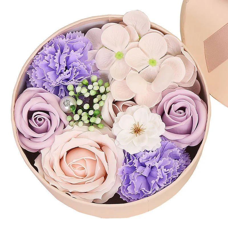 Premium Quality Mix Artificial Soap Flower Round Gift Box Set