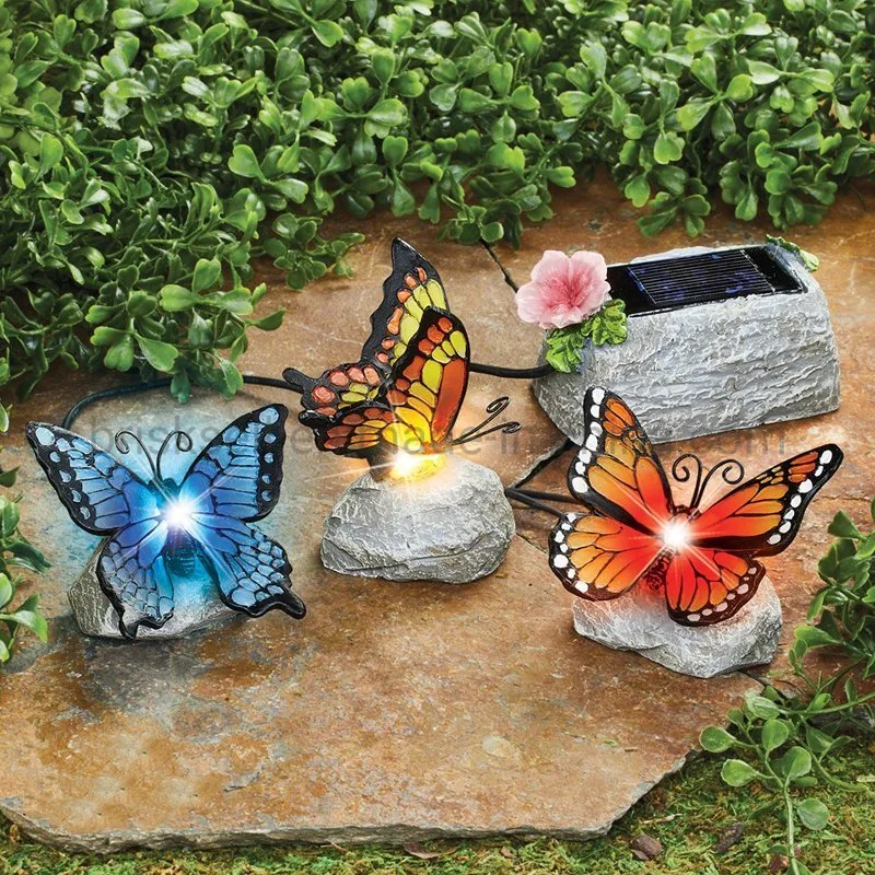 Adornos de mariposas solares de resina de la decoración de jardín