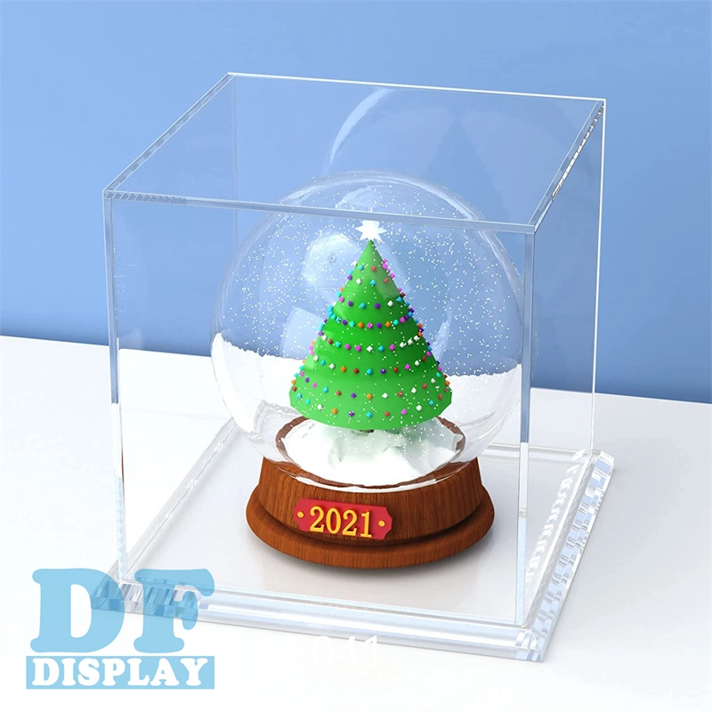 Clear Acrylic Display Case, Self-Assembly Display Box with Black Acrylic Baseacrylic Display Case