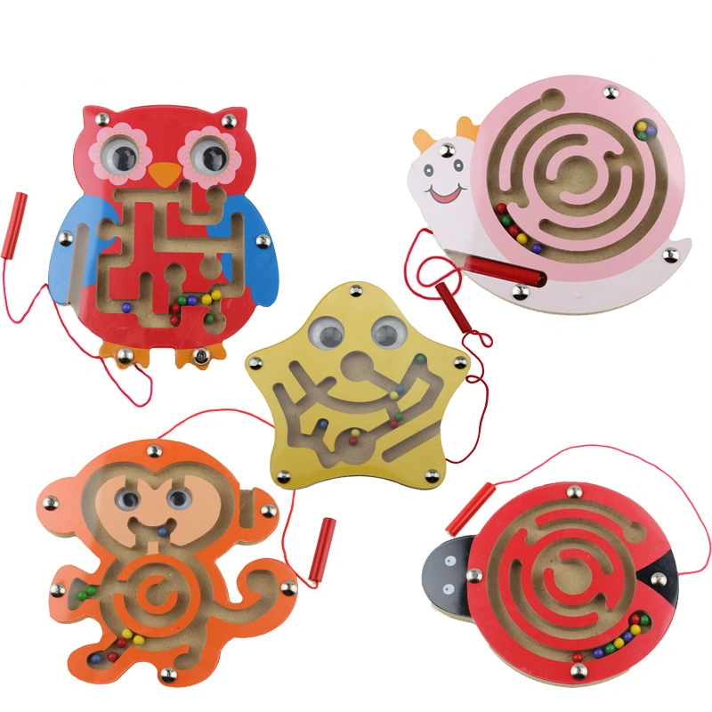 Cartoon Animal Maze Magnetic Pen Puzzle Board Kids Montessori Educational Wooden Toys for Children Brain Teaser Balance Game