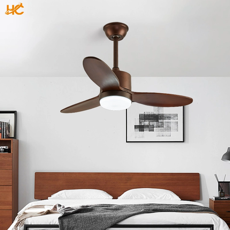 Indoor Modern LED Lighting Remote Control Copper Brown Ceiling Fan Light