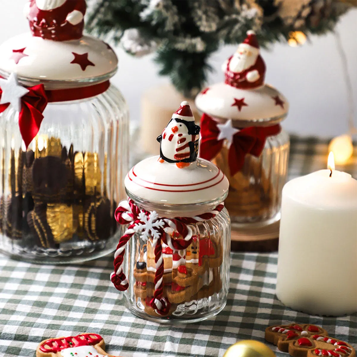 Christmas Candy Cookie Nut Sealed Glass Storage Jar with Lid