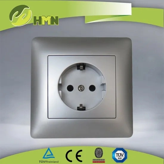 Flush Mounted TUV CE Certified PC Material 1 Gang German 2 Pin Schuko 16A Home Electrical Wall Socket