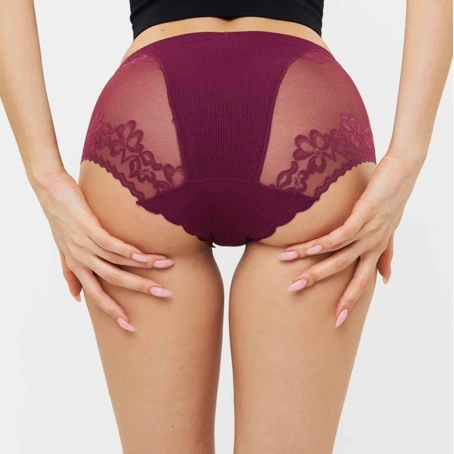 Commerce de gros Custom Womens absorbe 4 couche de lourdes Période d'écoulement Panty dentelle Leak-Proof Période 4 couches culottes