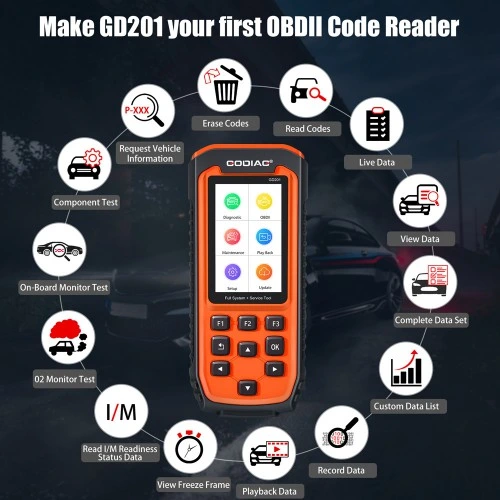 Godiag Gd201 Professional OBDII All-Mhace herramienta completa de diagnóstico del sistema con 29 funciones de restablecimiento de servicio