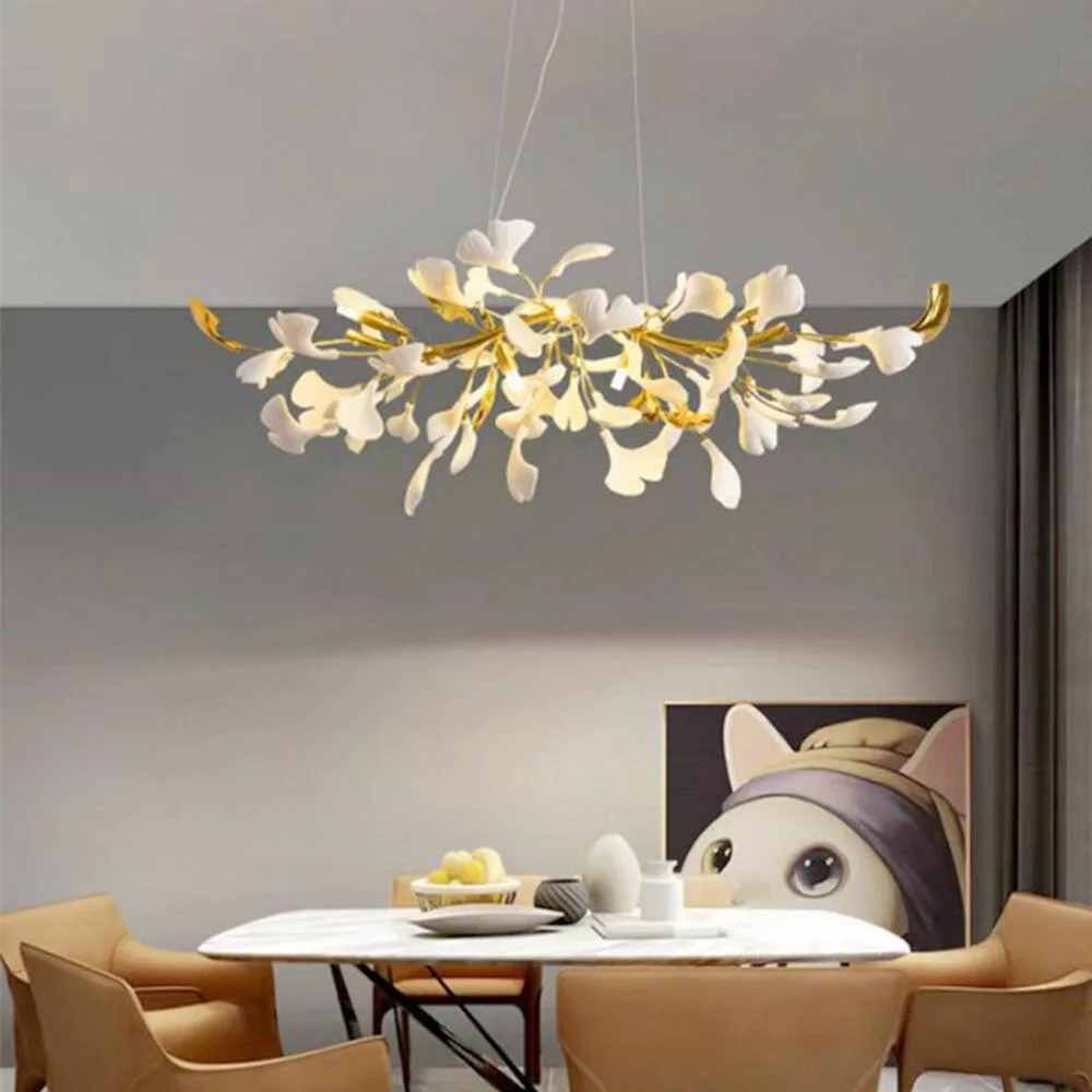 Las hojas de Ginkgo cerámica colgante lámpara de araña de lujo para el hogar luces lámpara de araña de sala