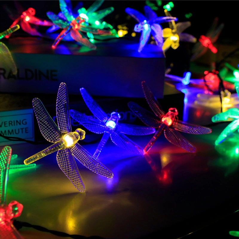 LED Solar Dragonfly Lights String Exterior impermeável Lawn Garden Patio Luzes de decoração de Natal