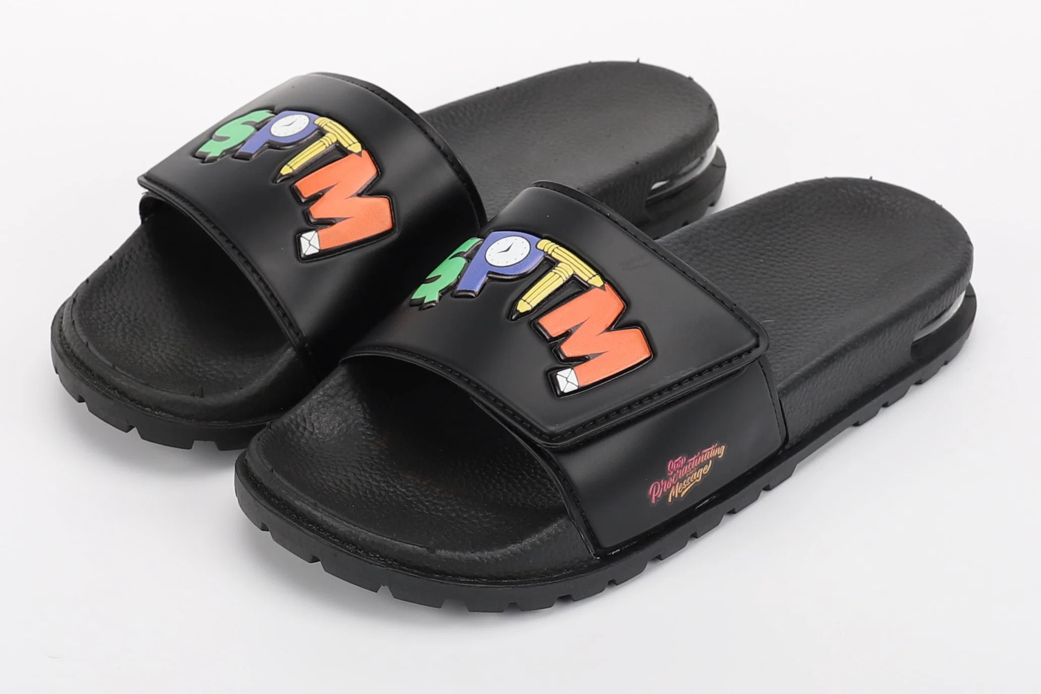 Henghao Male Fashion Custom Logo Klettband Slide Sandale Custom Slides Hausschuhe Gummi-Außensohle PVC Luftkissen Custom Slide