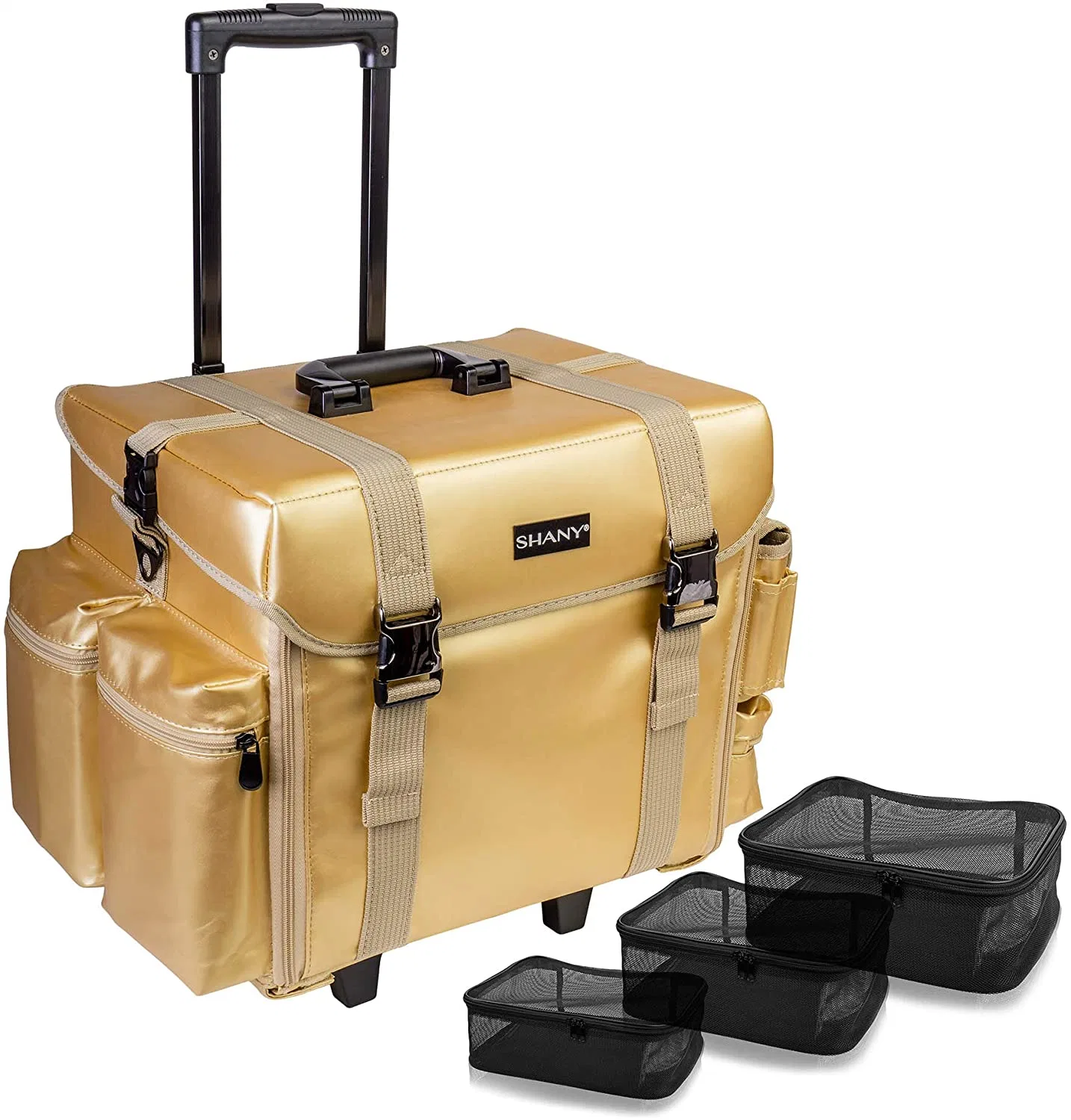 Makeup Artist Soft Rolling Trolley Cosmetic Case with Free Set of Mesh Bags
