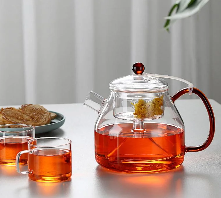 Heat Resistant Borosilicate Clear Glass Tea Pot Set with Glass Handle and Filter