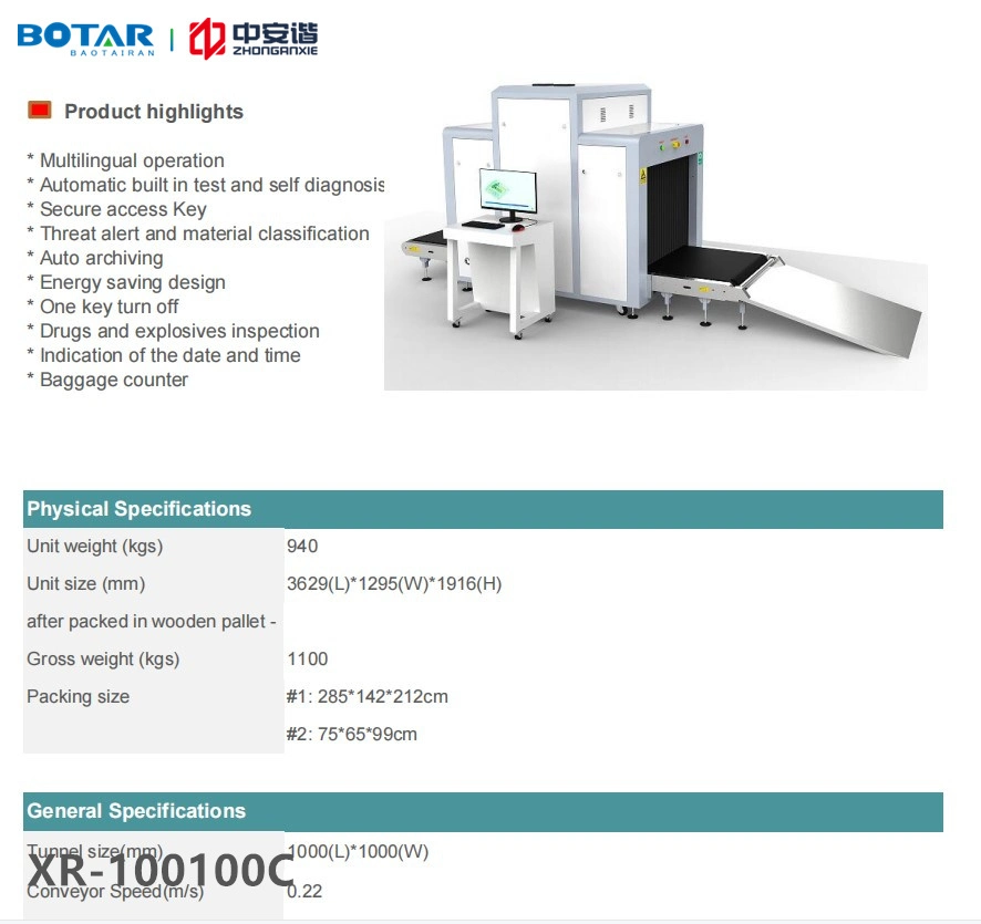 100100c Big Tunnel X-ray Baggage Scanner for Logistic Company Airport Metro Station