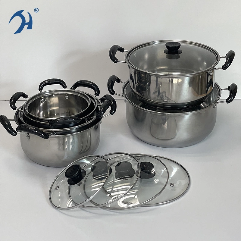 Hot Selling Southeast Asia Stainless Steel 12PCS Cookware Set with Glass Lid