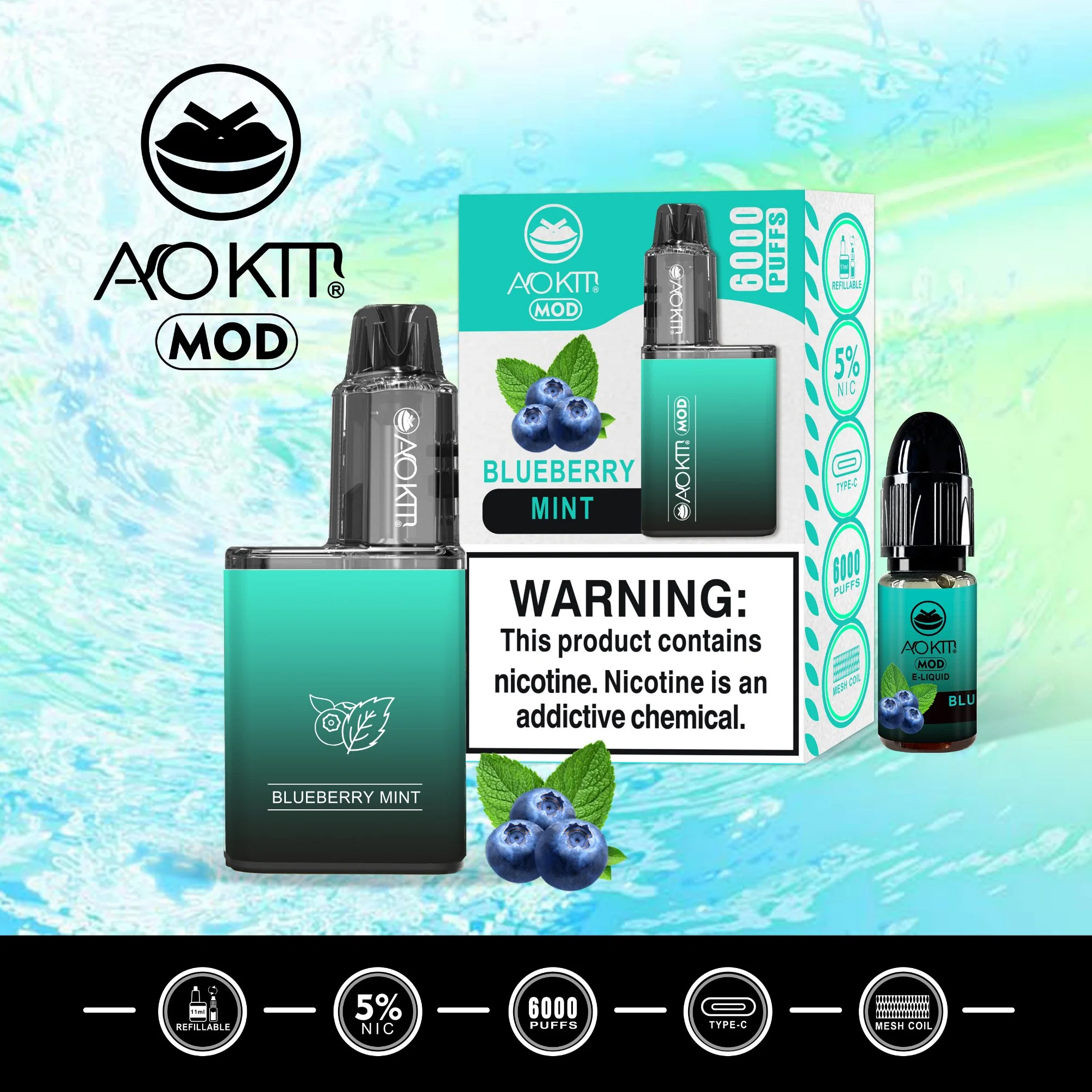 E-pipe Hot Sell Factory Aokit Mod 6000 Puff desechable electrónico Venta de cigarrillos Vaporizer Pot Puff Bar 7K 8K 9K Puff