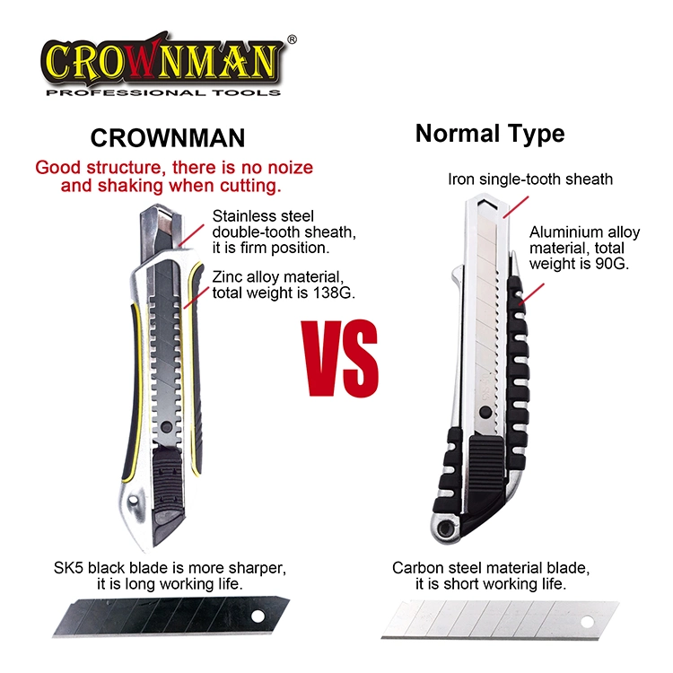 Crownman Cutting Tool, 18mm Zinc Alloy Heavy Duty Utility Cutter Knife with Sk5 Black Blade and Stainless Steel Sheath