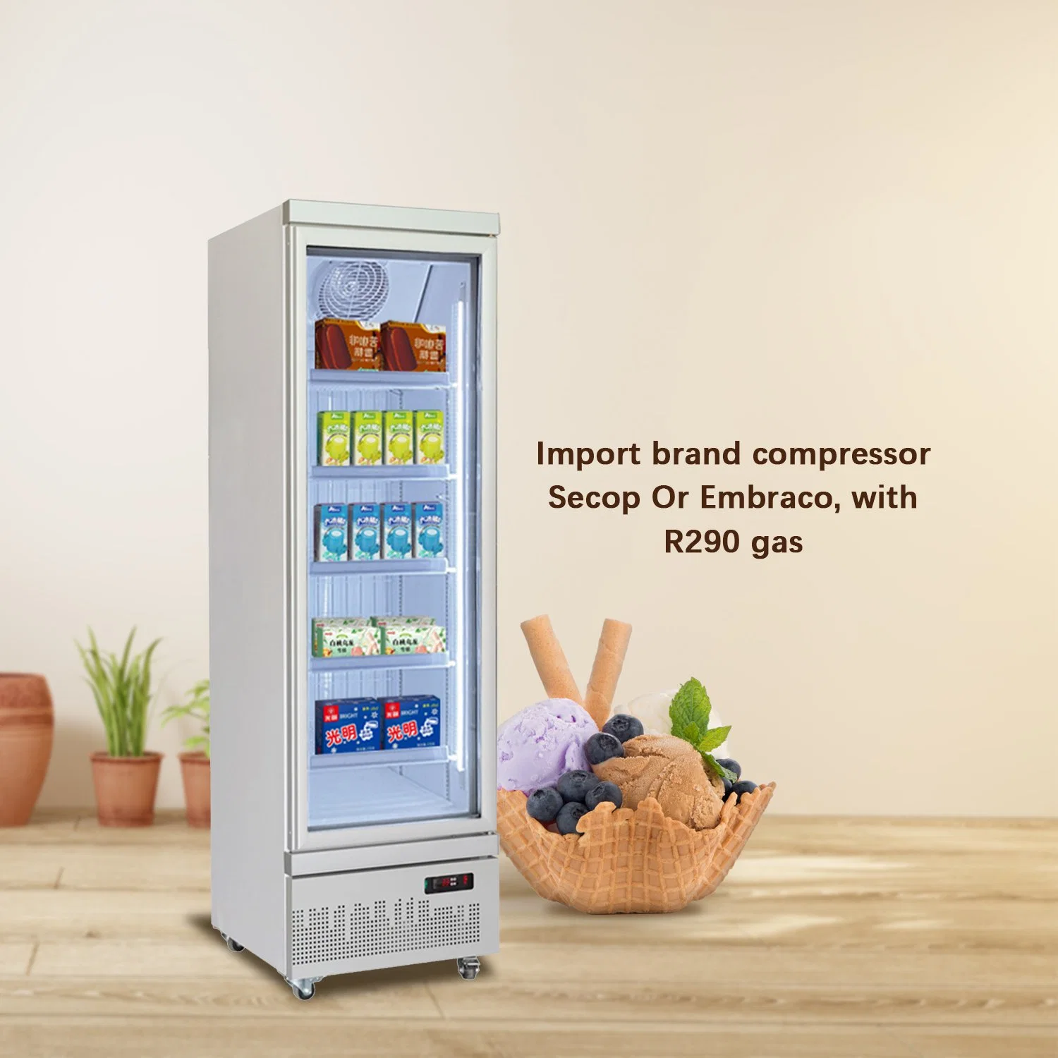 Ice Cream Refrigerator Freezer Supermarket 4-Door Vertical Glass Display Racks