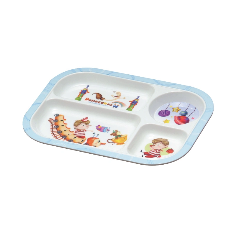 BPA Free Toddler Tray Melamine 4-Compartment Divided Plastic Kids Plates