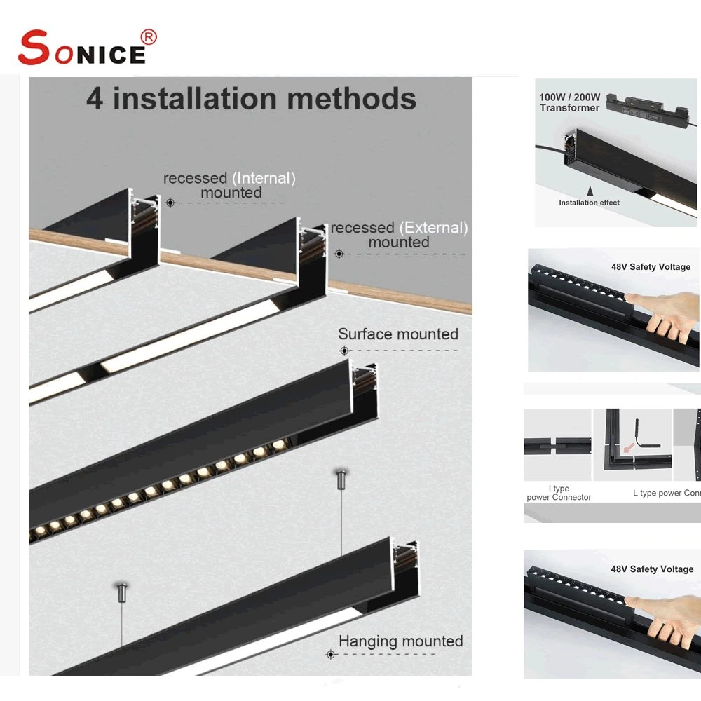 20ty806g12W European Aluminum Trimless Track Rail Linear Magnetic Linear Spotlight