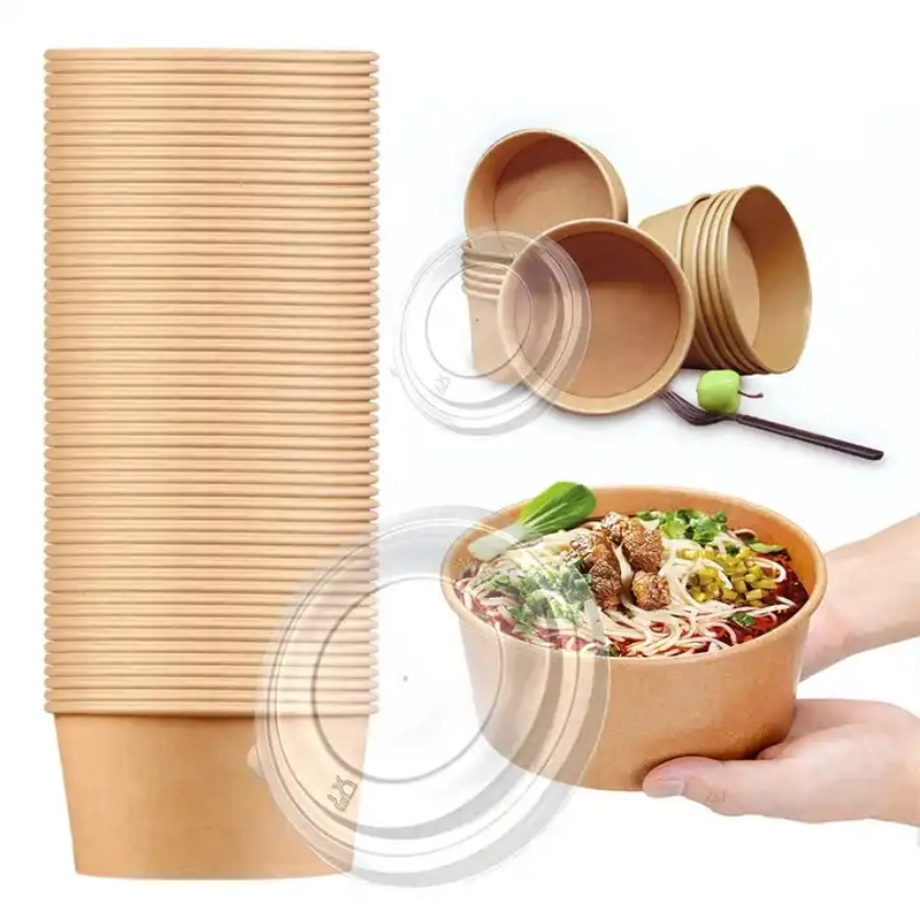 Kraft Paper Box Packaging Food Bowl Disposable Bowls Food Storage Containers Paper Salad Bowl with Lids