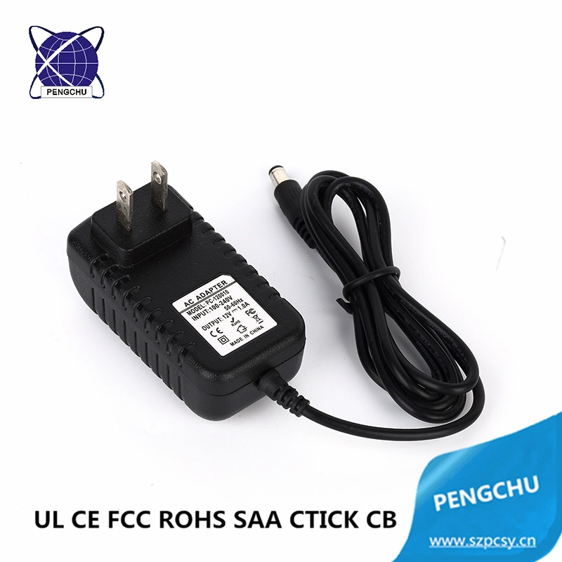 UL CE FCC RoHS SAA CB Wall Plug 12W 12V 1A AC to DC Switch Power Adapter