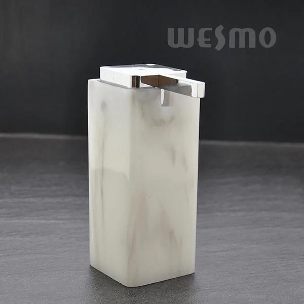 Square Polyresin Bathroom Accessory Set with a Movable Plastic Bottle Inside