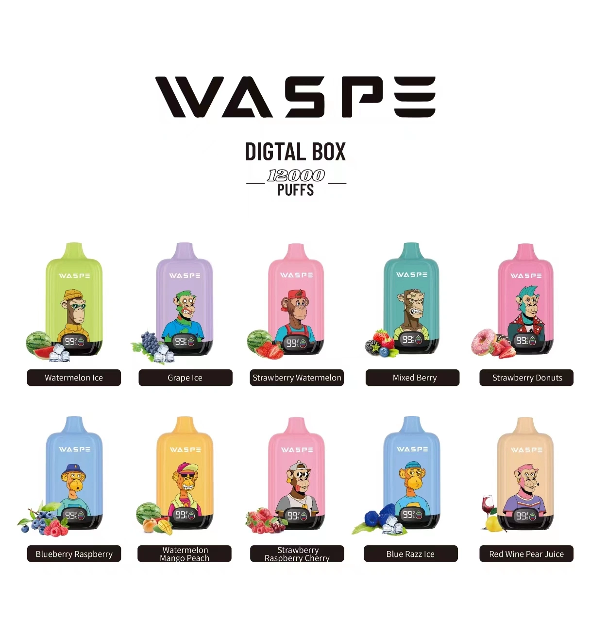 Waspe 12000 Puff Zbood Custom Logo Rechargeable Enjoy 12K 5% Nic Vnsn Wotofo Electronic Cig Disposable Vape