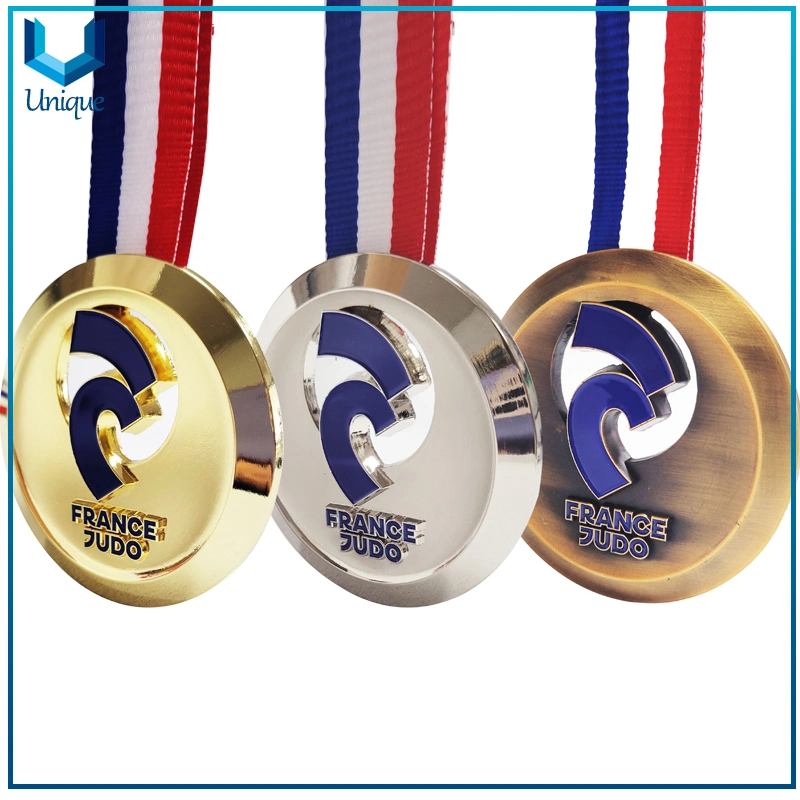 Custom Premium Design Standarble Medal, 85mm Gold Silver Bronze France Yudo Medal with Ribbon