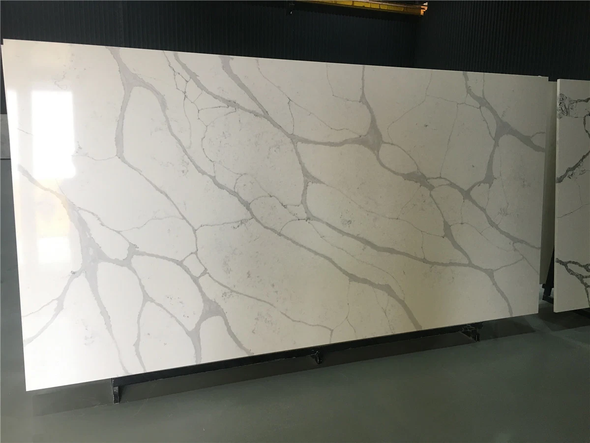 Whit Quartz Slab with Big Grey Vein Artificial Stone Tile