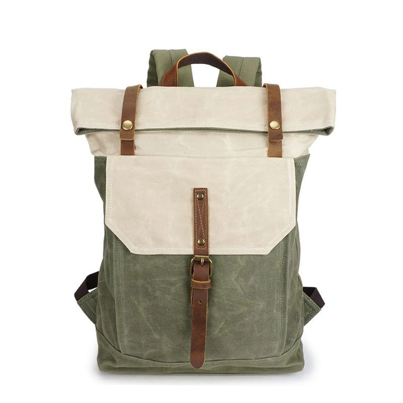 Custom Outdoor Wasserdichte Laptop Rucksäcke Reisen Leder Gewachste Leinwand Rucksack