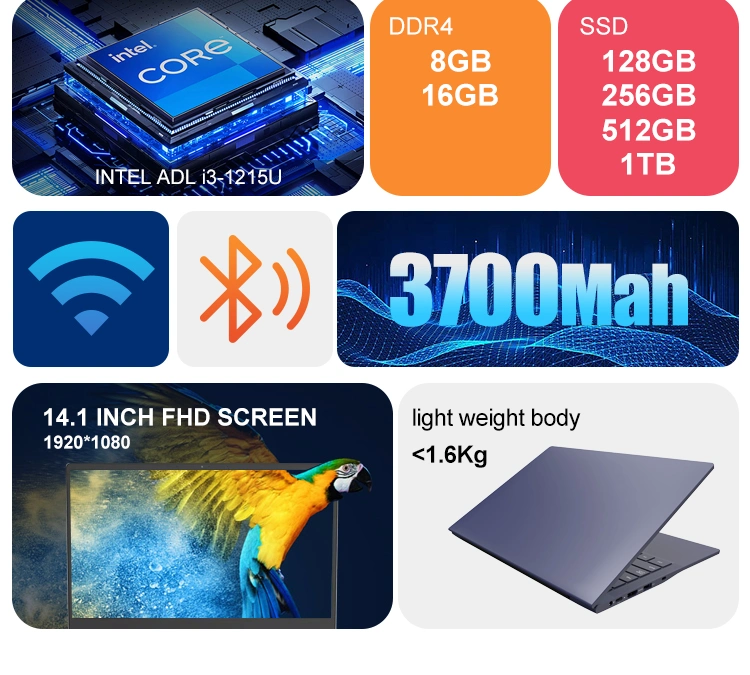 Wholesale/Supplier New Arrived 14.1 Inch I3 1215u 8+512GB Portable Computer Notebook Office Student 65W Fast Charging Laptop