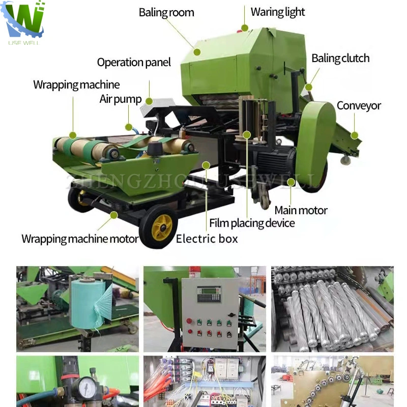 Portable Electric Metal Scrap Automatic Round Hay Baler Silage Packing Wrapper Machine