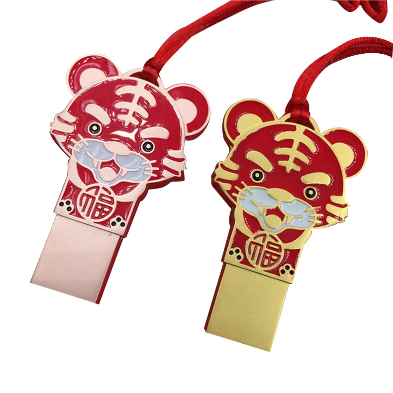 2022 New Cartoon Tiger Metal USB Flash Memory Stick Pen Drive Promotion Gifts