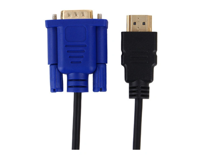 Black Wire Blue Head 1.8m HDMI to VGA HD Cable Wiring Harness HDMI and VGA Plugs Are All Gold-Plated Plugs