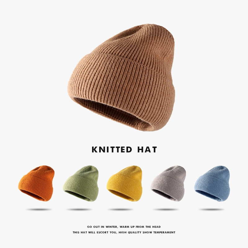 New Fashion Wholesale Custom Embroidered Logo Hats Knitted Winter Caps Solid Warm Cap Casual Street Dress Beanie Hat